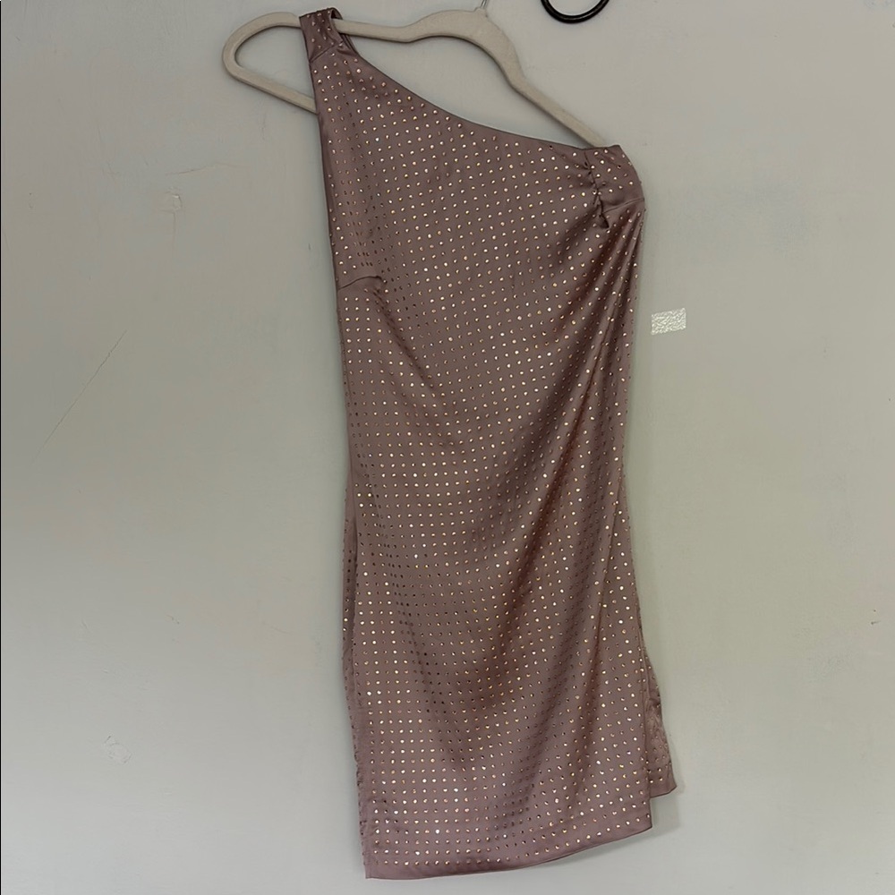 House of London Elegant studded One-Shoulder Brown small Dress